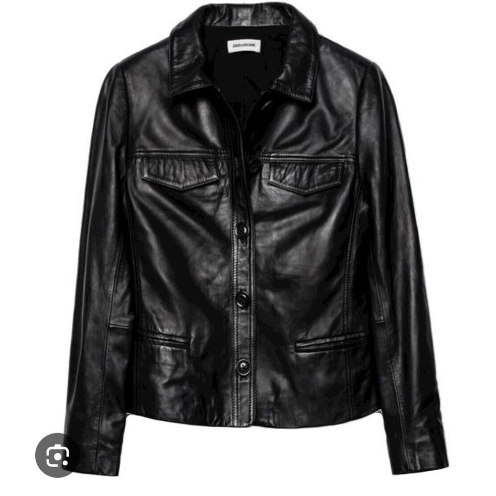 Zadig & Voltaire Black Leather Button-Front Jacket